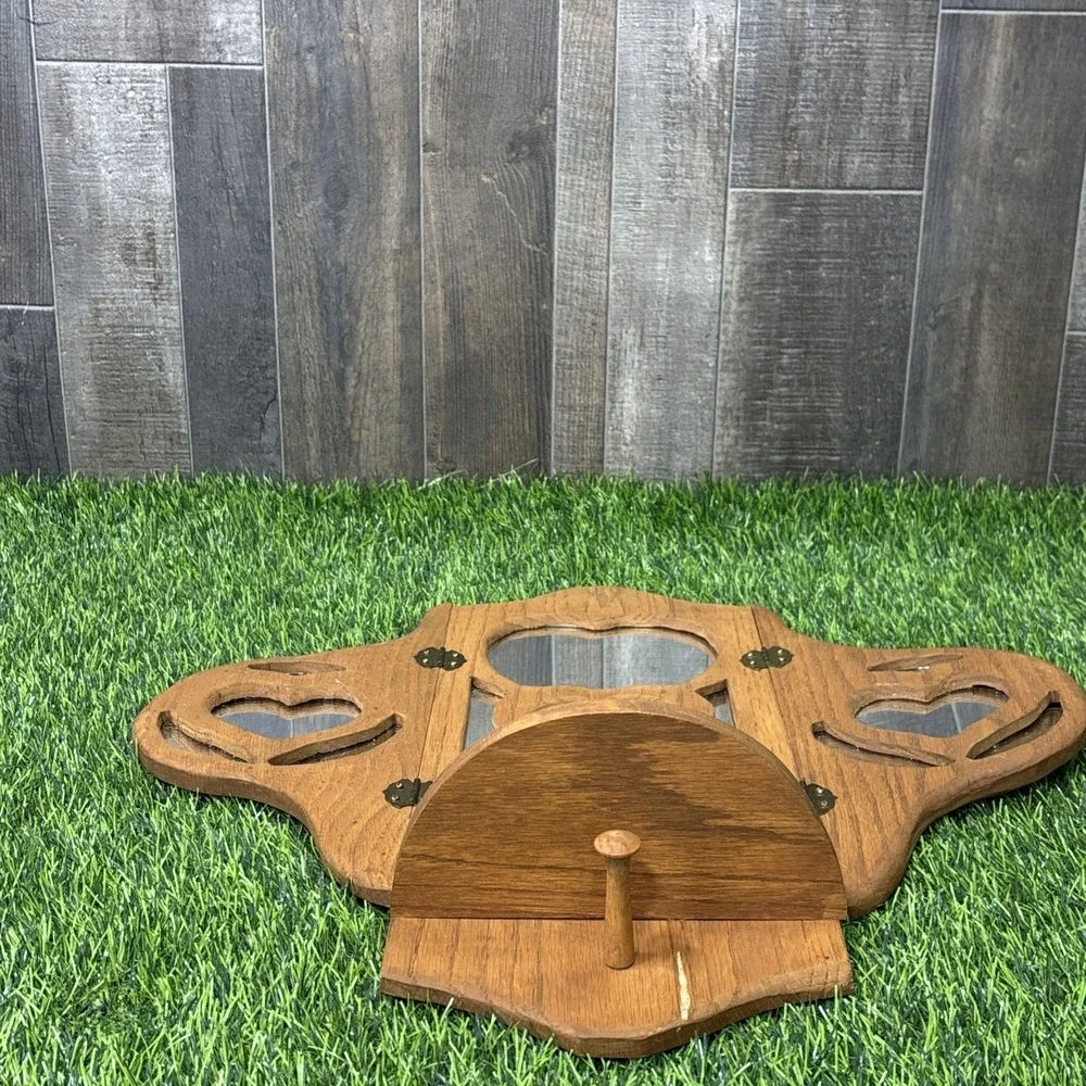 Vintage Wood Wall Mirror Shelf Heart Cutout‎ MCM Cottage Decor Glass